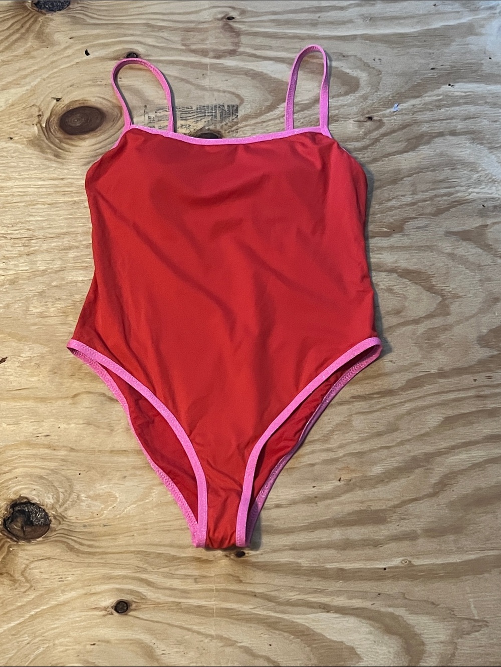 Aqua Red One-Piece Swimsuit with Pink Trim Sz Women’s L